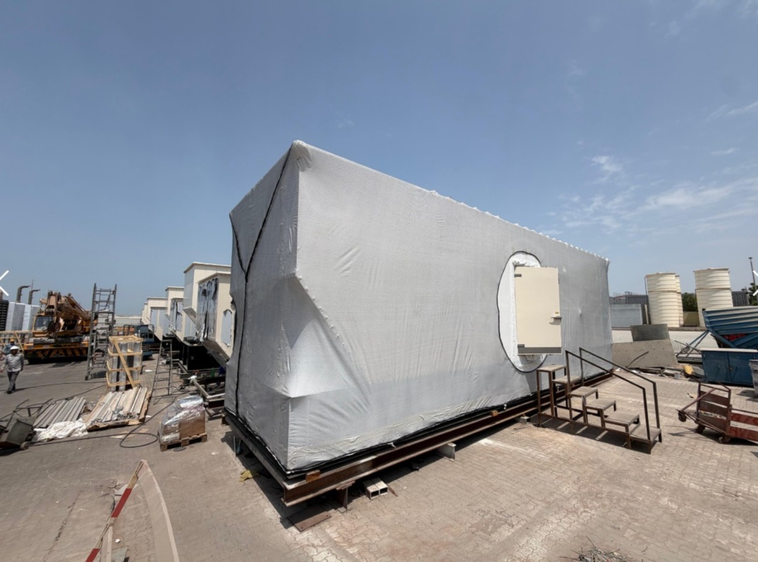 Large industrial cargo protected for export transportation in Dubai